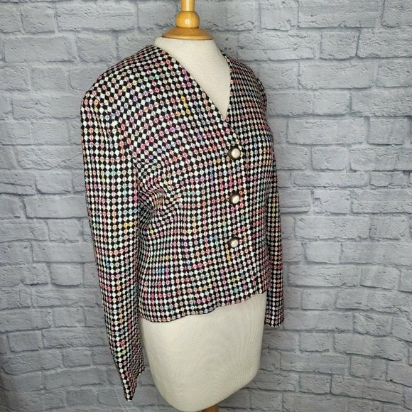 Ann Taylor Tweed Multi Color Long Sleeve Blazer Jacket - Pearl Buttons - Picture 6 of 8